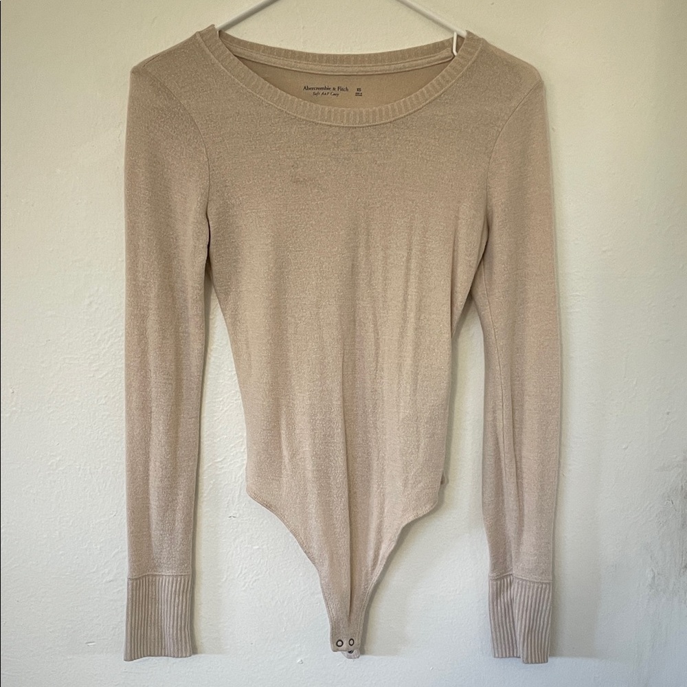 Abercrombie & Fitch Cream Long Sleeve Bodysuit